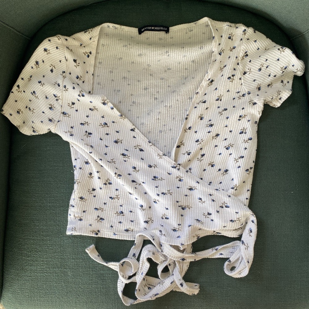 Brandy Melville Blue Floral Rae Top